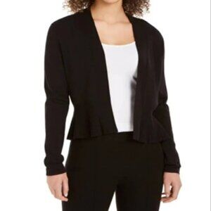 Charter Club Women's Size L Black Ramie Peplum Hem Open Front Cardigan Sweater